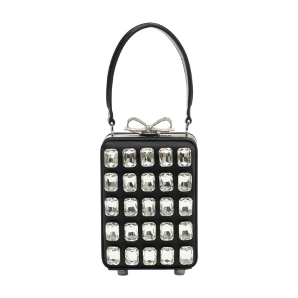Self-Portrait Crystal-Embellished Clutch — Black Silk