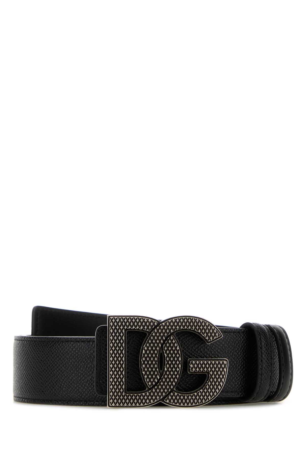 Dolce & Gabbana Dg Logo Leather Belt — Black