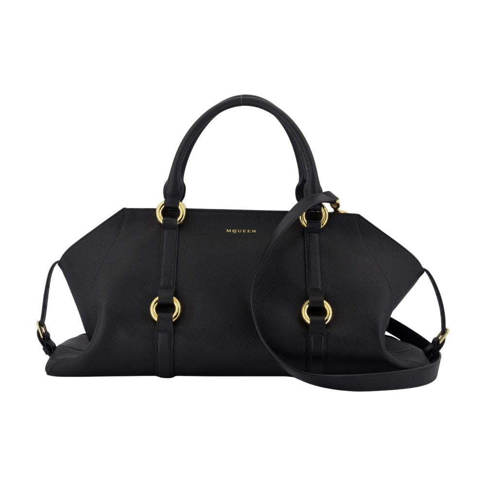 Alexander Mcqueen Farringdon Top Handle Bag — Black Calfskin
