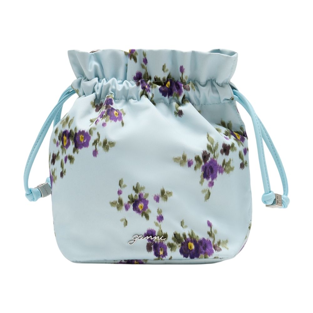 Ganni Floral-Printed Synthetic Pouch — Blue