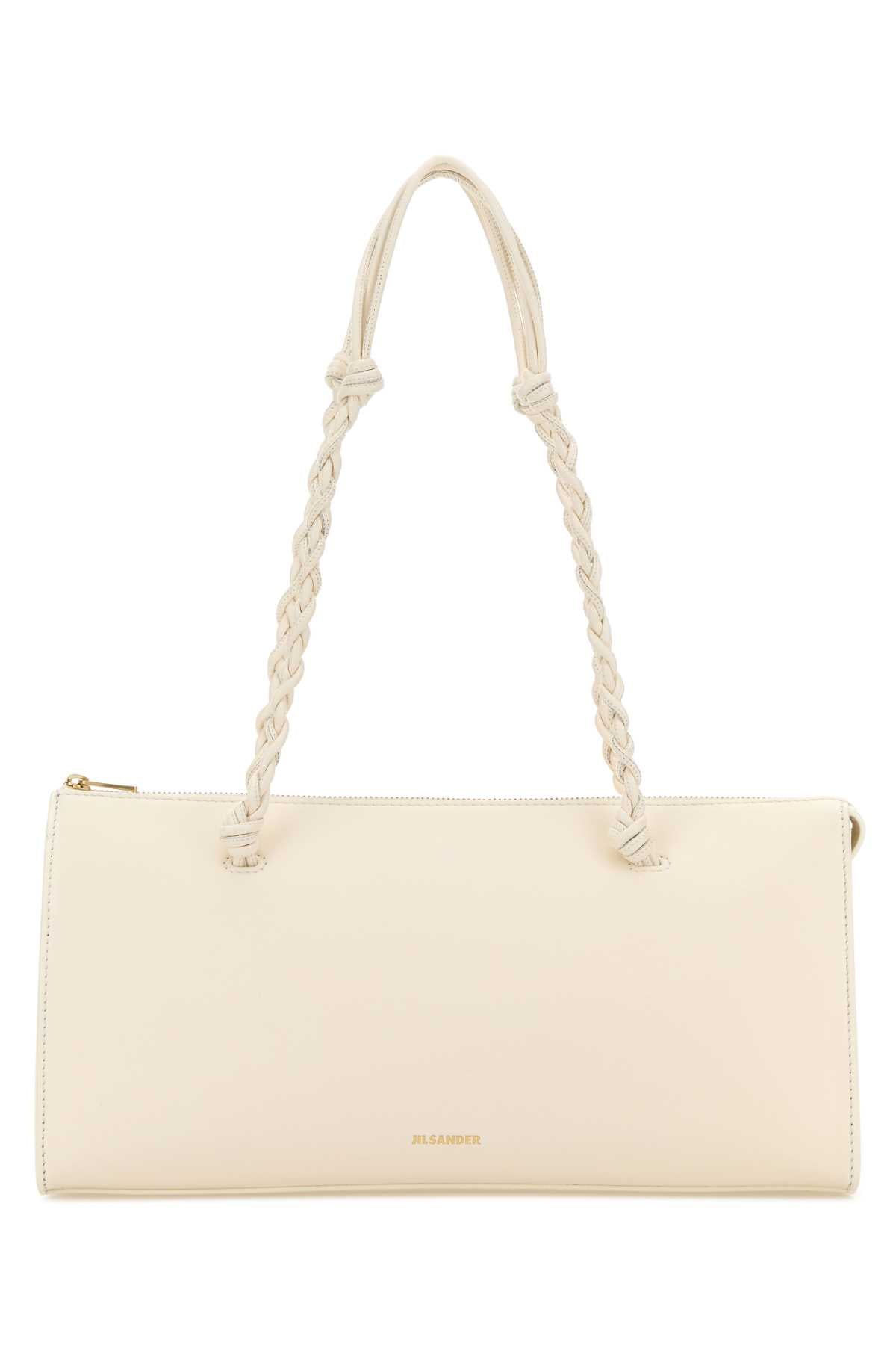 Jil Sander Braided-Handle Calf Leather Shoulder Bag — Beige