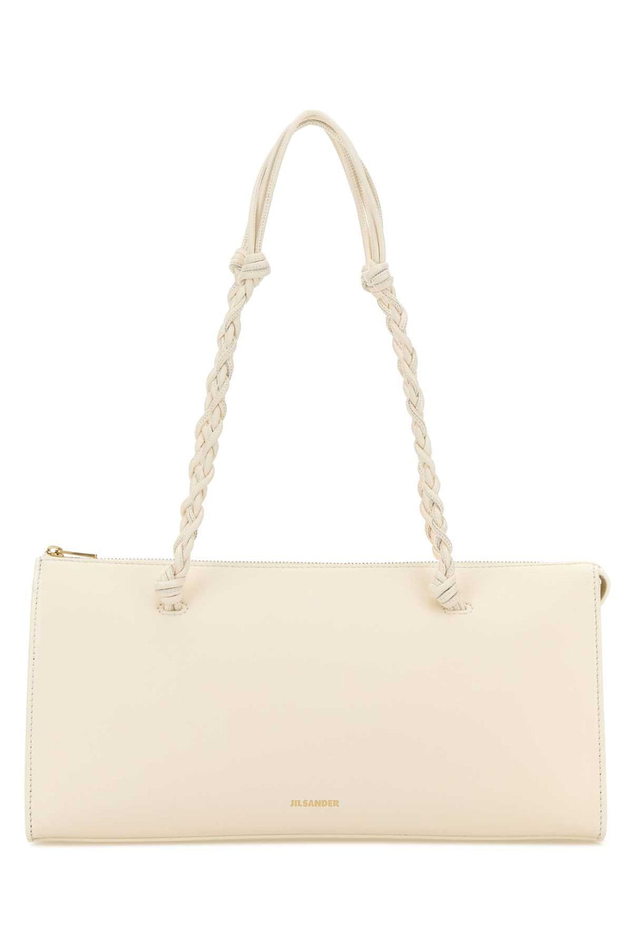Jil Sander Braided-Handle Calf Leather Shoulder Bag — Beige