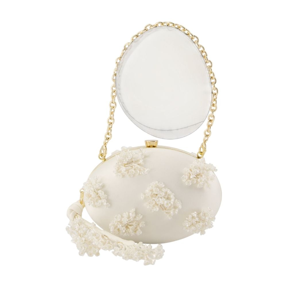 Self-Portrait Floral Beaded Clutch — White Synthetic