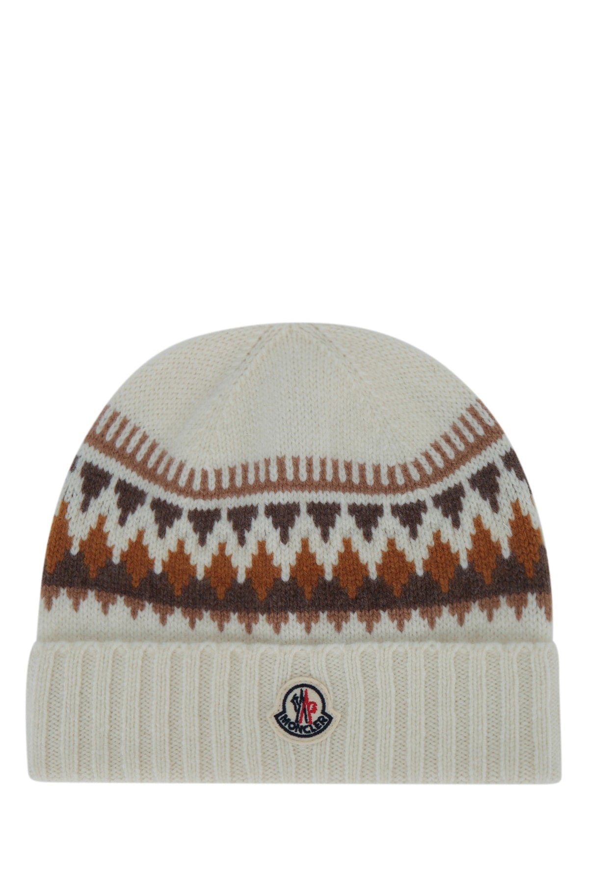 Moncler Jr Hat Fair Isle Knit Beanie — Beige Beanies