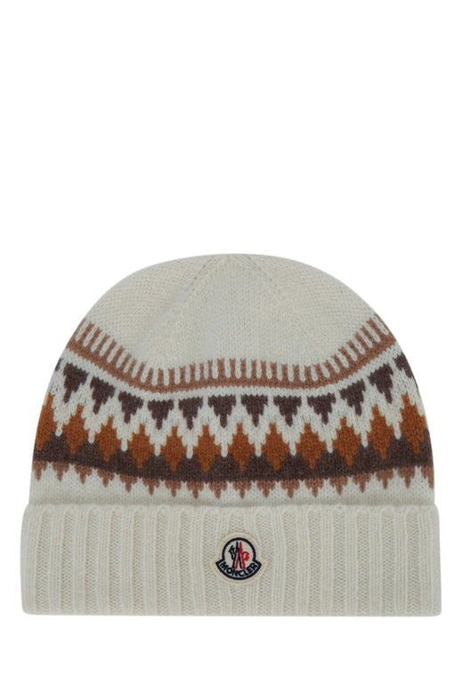 Moncler Jr Hat Fair Isle Knit Beanie — Beige Beanies