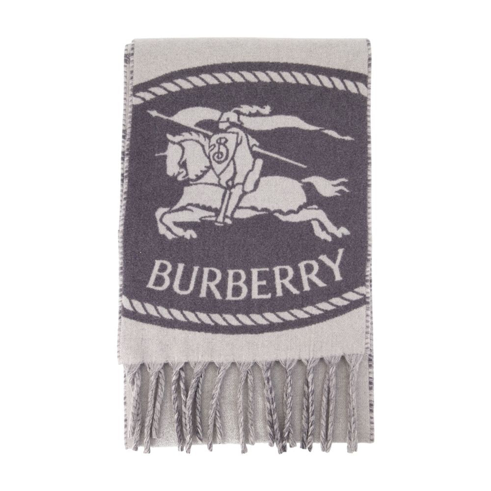 Burberry Equestrian Logo-Print Cashmere Scarf — Gray Scarfs