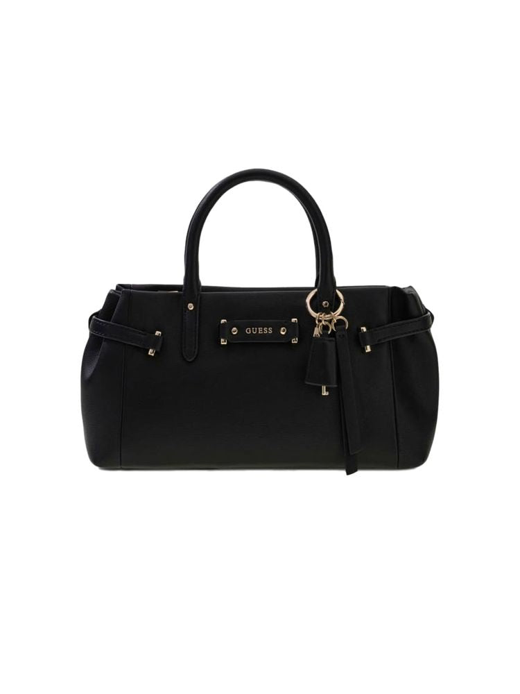 Guess Pleated Polyurethane Satchel Shoulder Bag — Black