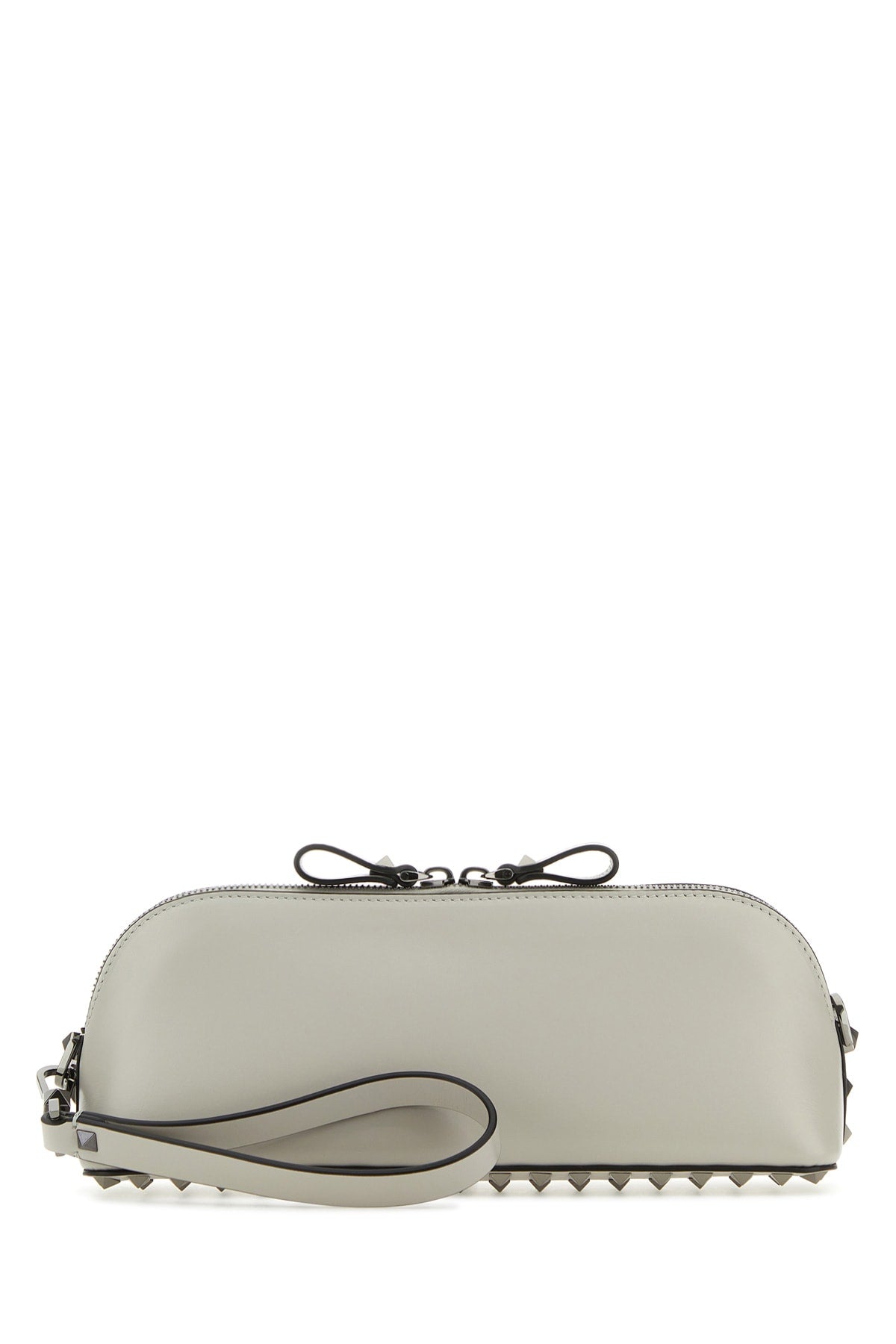 Valentino Garavani Studded Leather Clutch — Beige