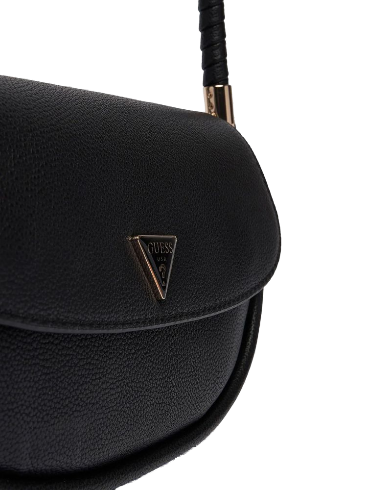 Guess Curved Flap Shoulder Bag — Black Polyurethane