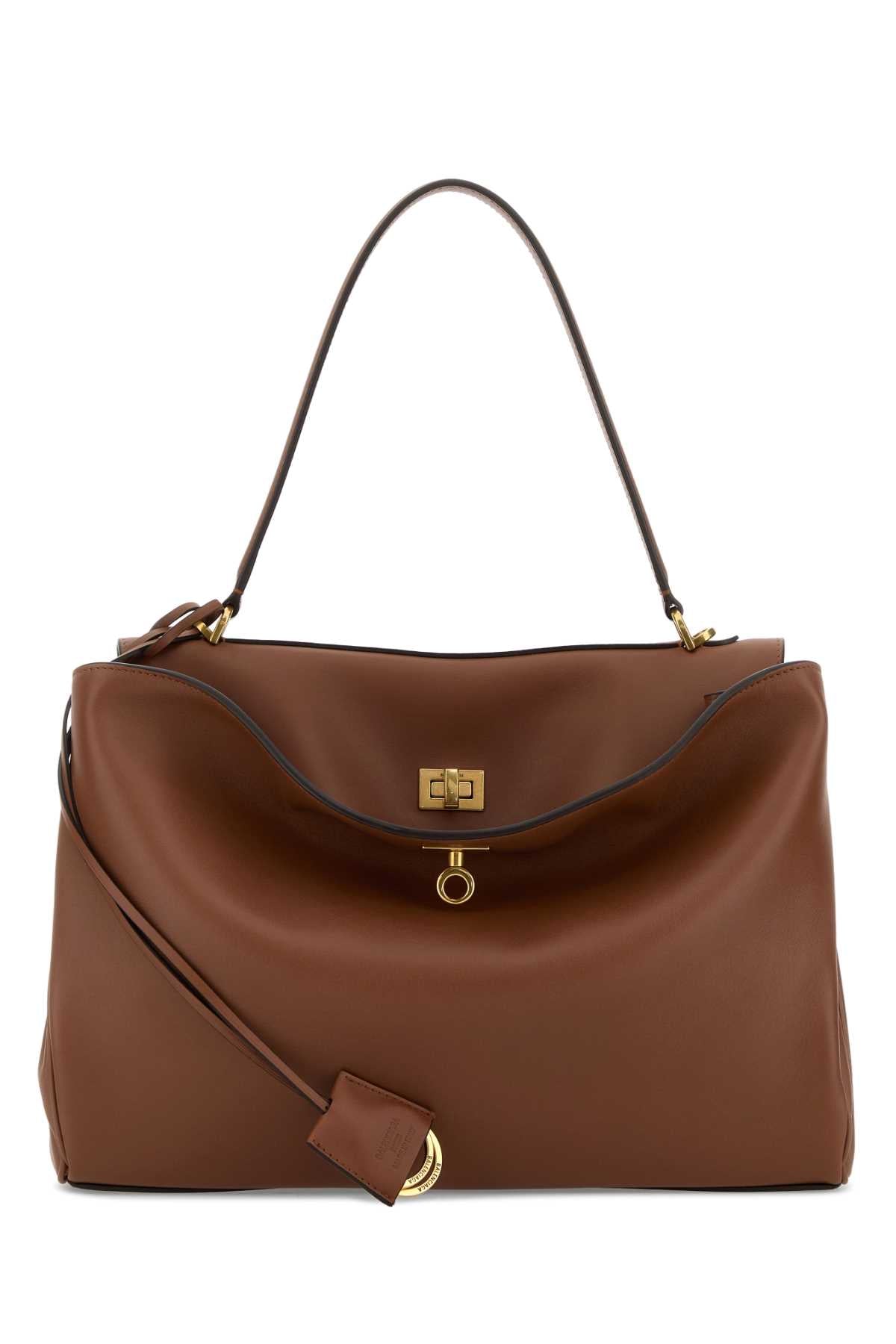 Balenciaga Calf Leather Top Handle Shoulder Bag — Brown
