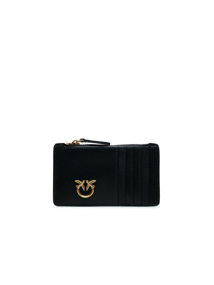 Pinko Airone Card Case — Black Calfskin Leather Cases