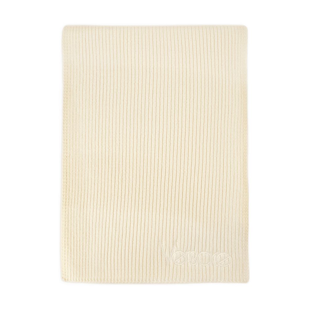 Versace Logo-Embroidered Cotton Scarf — Beige Scarfs