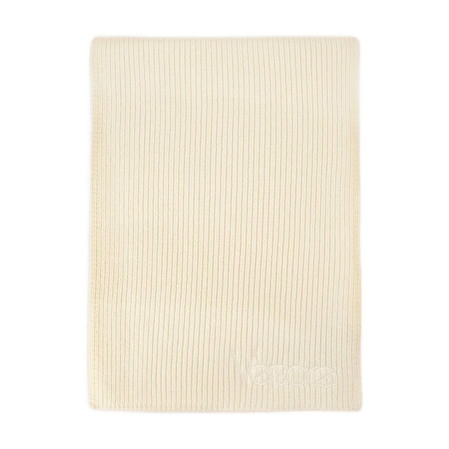 Versace Logo-Embroidered Cotton Scarf — Beige Scarfs