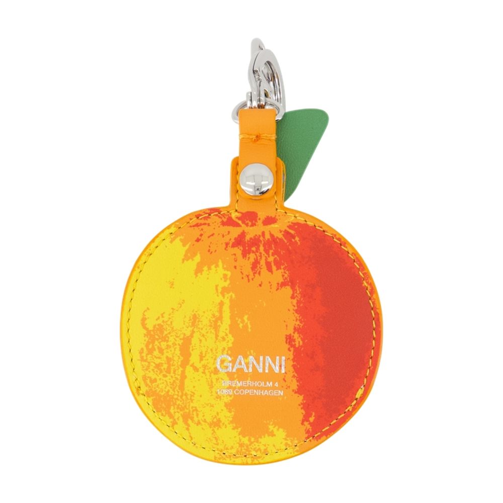 Ganni Leather Apple-Shaped Wallet — Orange Calfskin