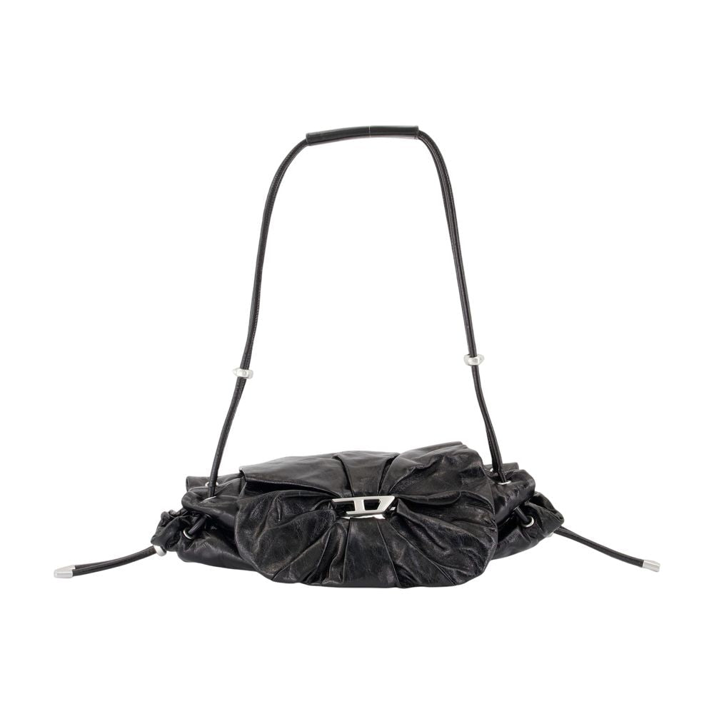 Diesel Ruched Cowhide Shoulder Bag — Black