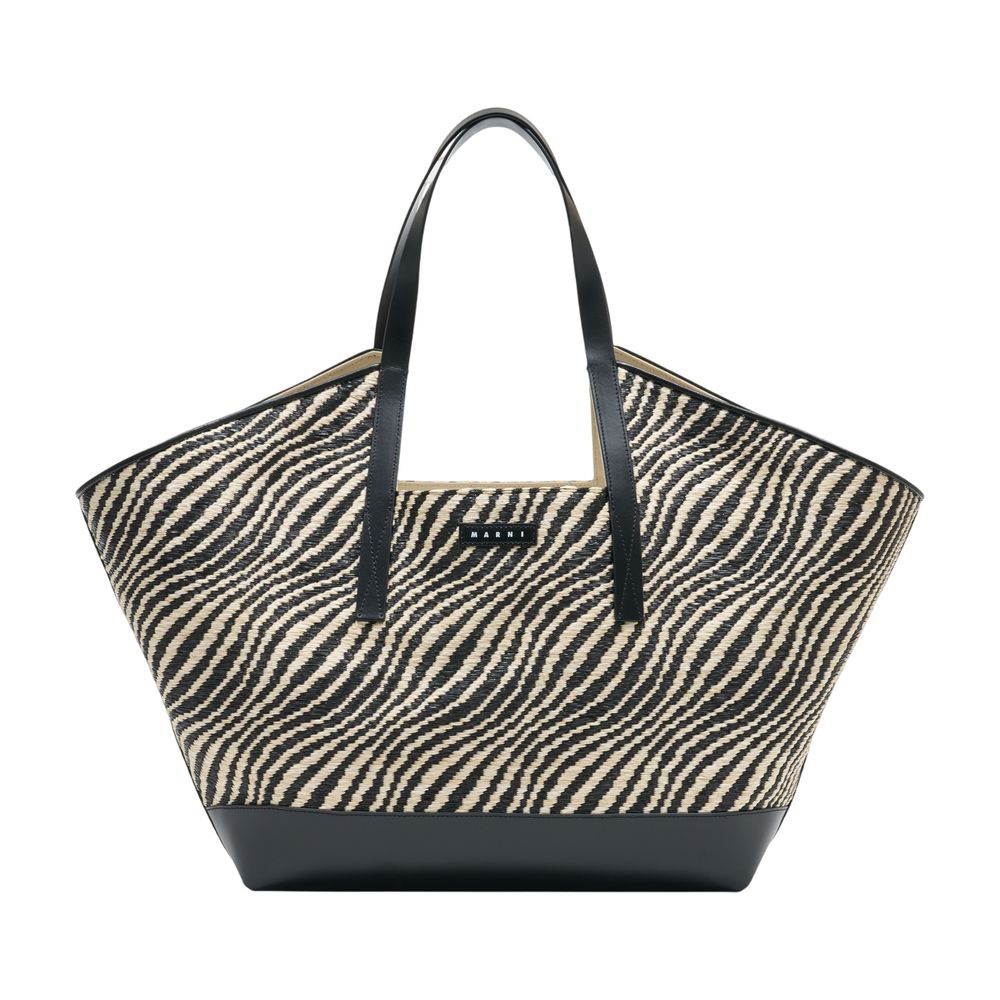 Marni Striped Jacquard Nylon Tote Bag — Black