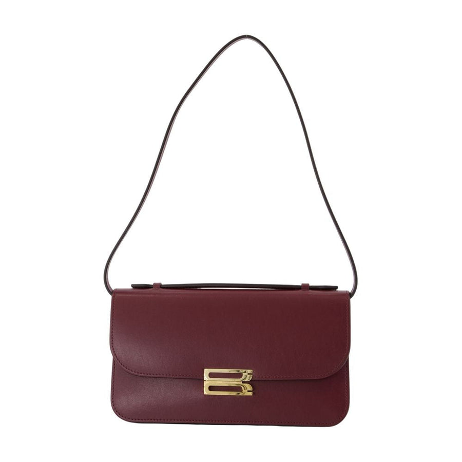 Victoria Beckham Midi Dorian Pochette Shoulder Bag — Burgundy Calfskin
