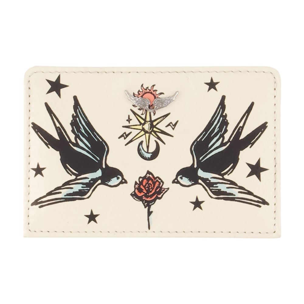 Zadig & Voltaire Tattoo-Print Cowhide Card Case — Ivory Cases