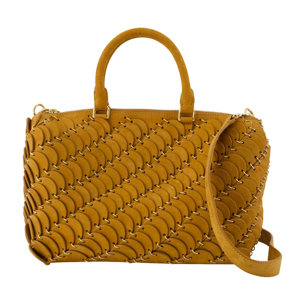 Rabanne Scalloped Quilted Calfskin Top Handle Bag — Brown
