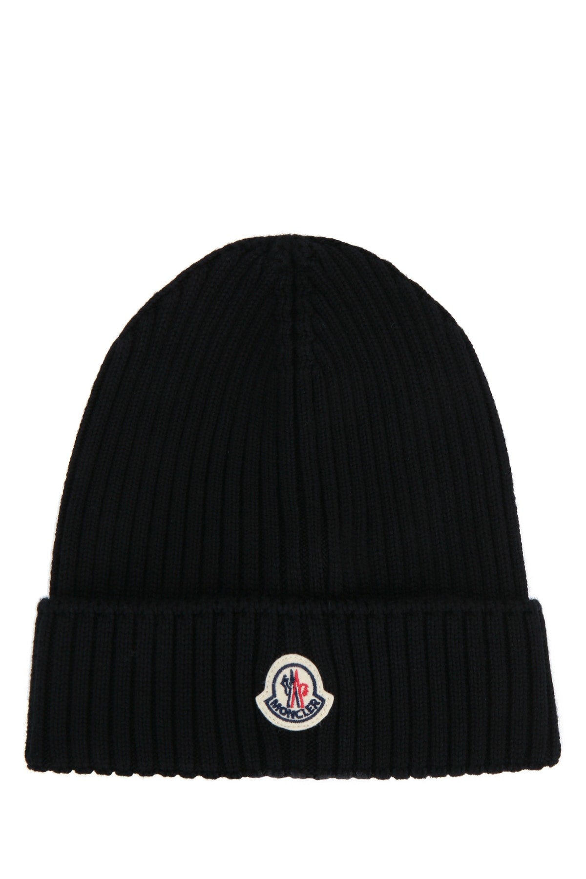 Moncler Jr Hat Ribbed Knit Beanie — Black Mixed Fibres Beanies