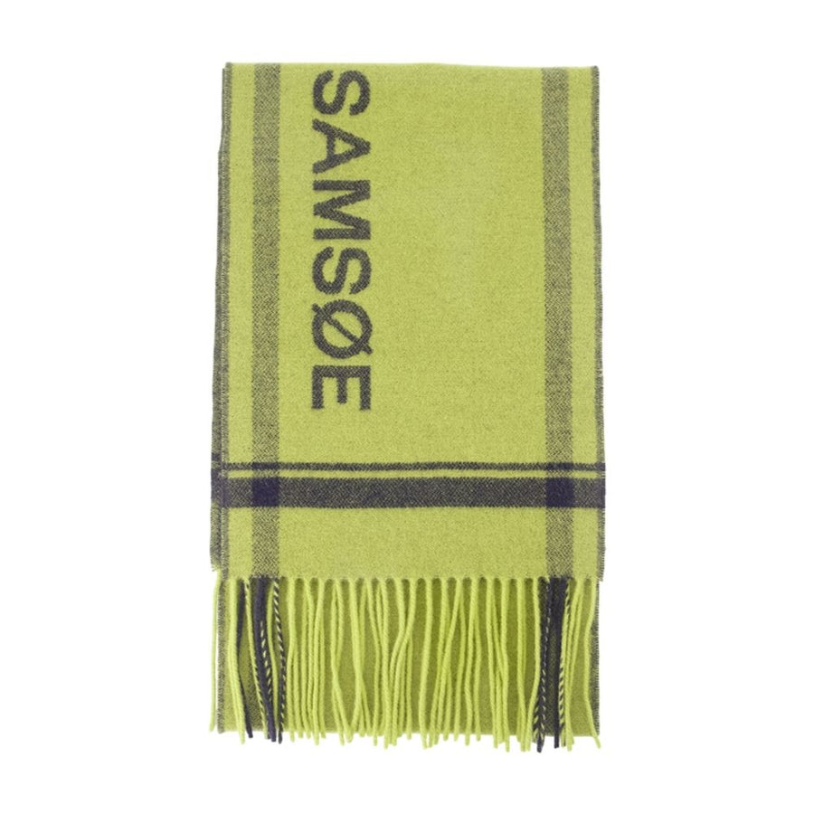 Samsøe Wool Striped Scarf — Green Scarfs