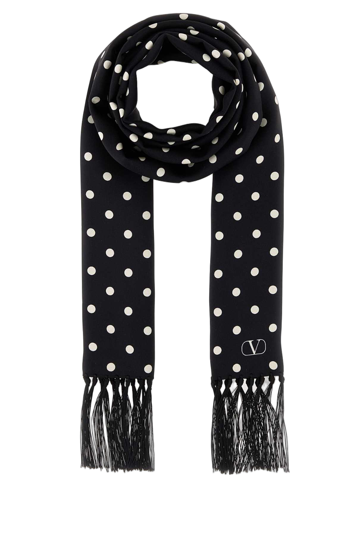 Valentino Garavani Polka-Dot Silk Scarf — Black Exterior: Scarfs