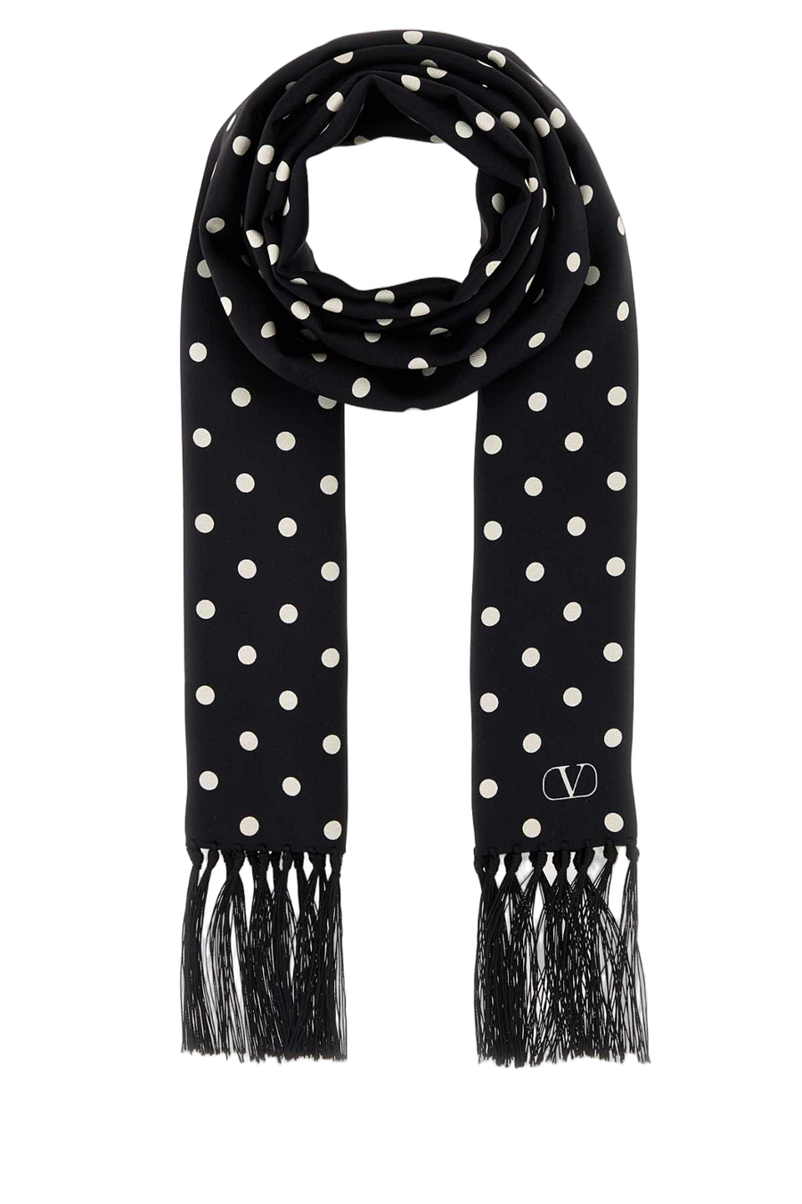Valentino Garavani Polka-Dot Silk Scarf — Black Exterior: Scarfs