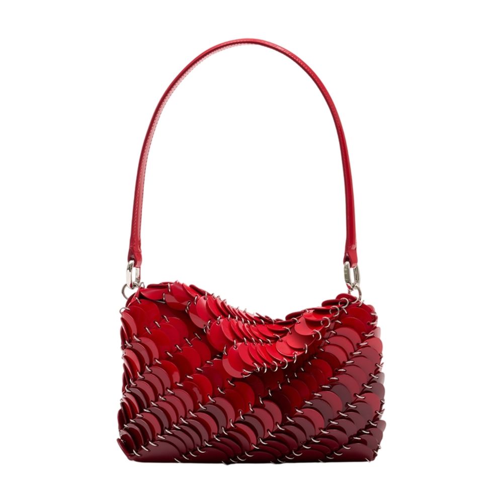 Rabanne Scallop-Appliqué Calfskin Shoulder Bag — Red