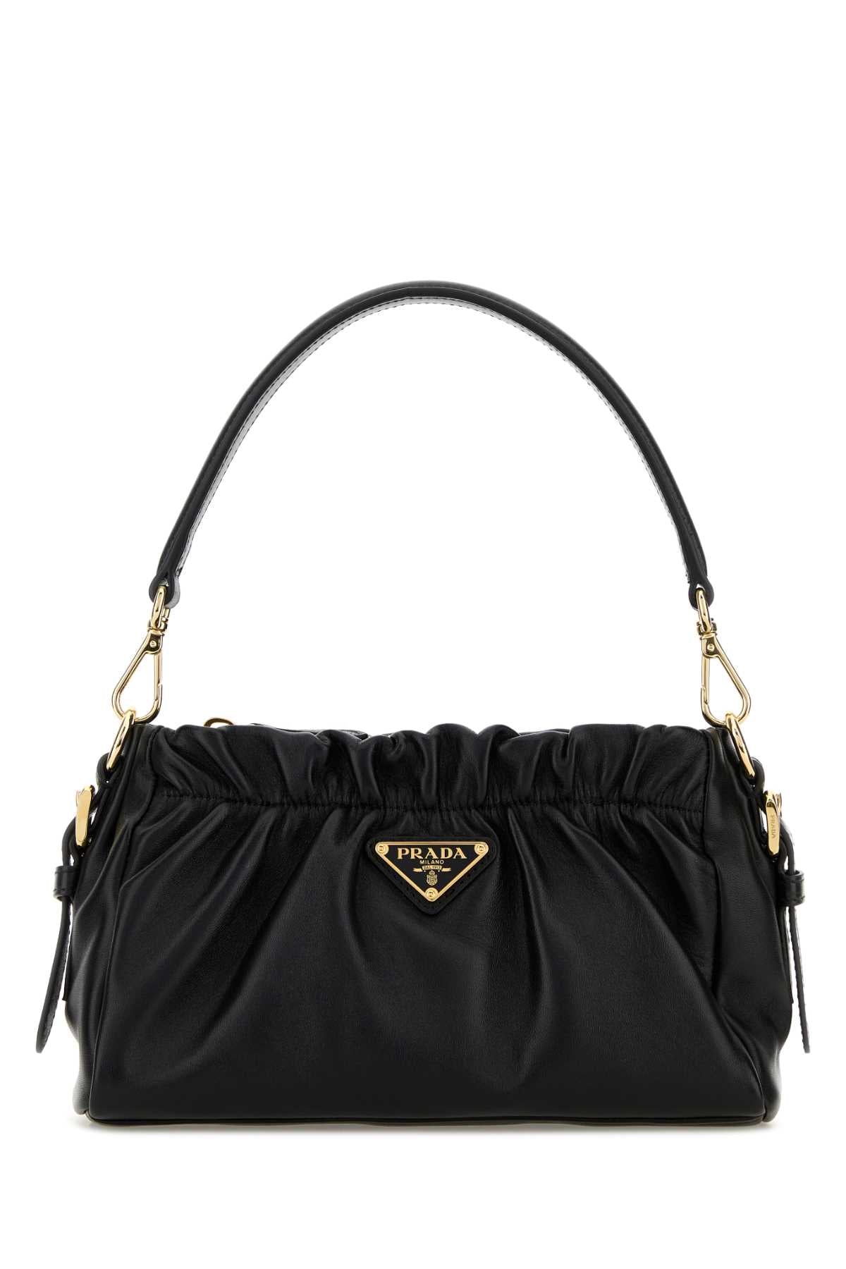 Prada Ruched Nappa Leather Shoulder Bag — Black