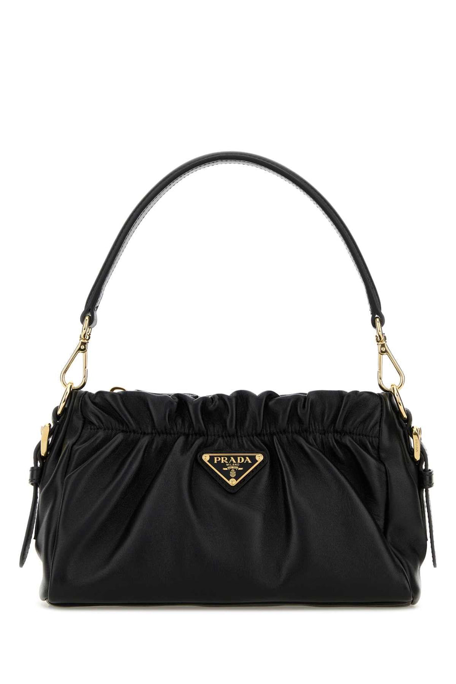 Prada Ruched Nappa Leather Shoulder Bag — Black