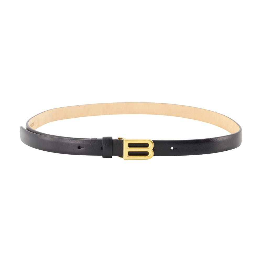 Balenciaga Leather B-Buckle Belt — Black Calfskin
