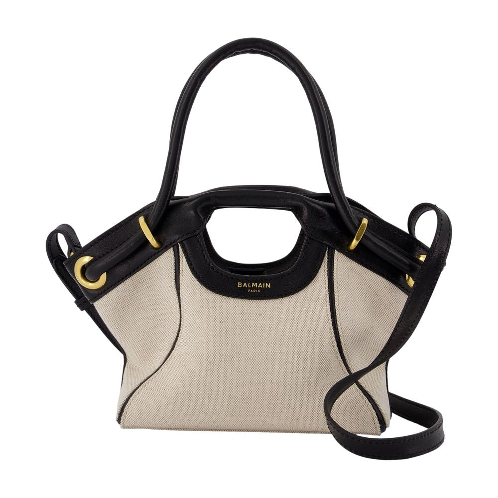 Balmain Colorblock Lambskin Top Handle Bag — Beige