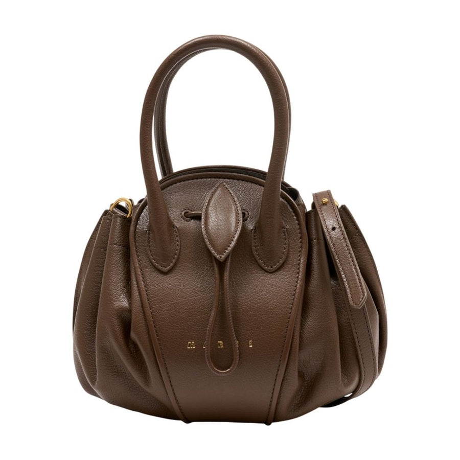 Marni Sculptural Calfskin Shoulder Bag — Brown