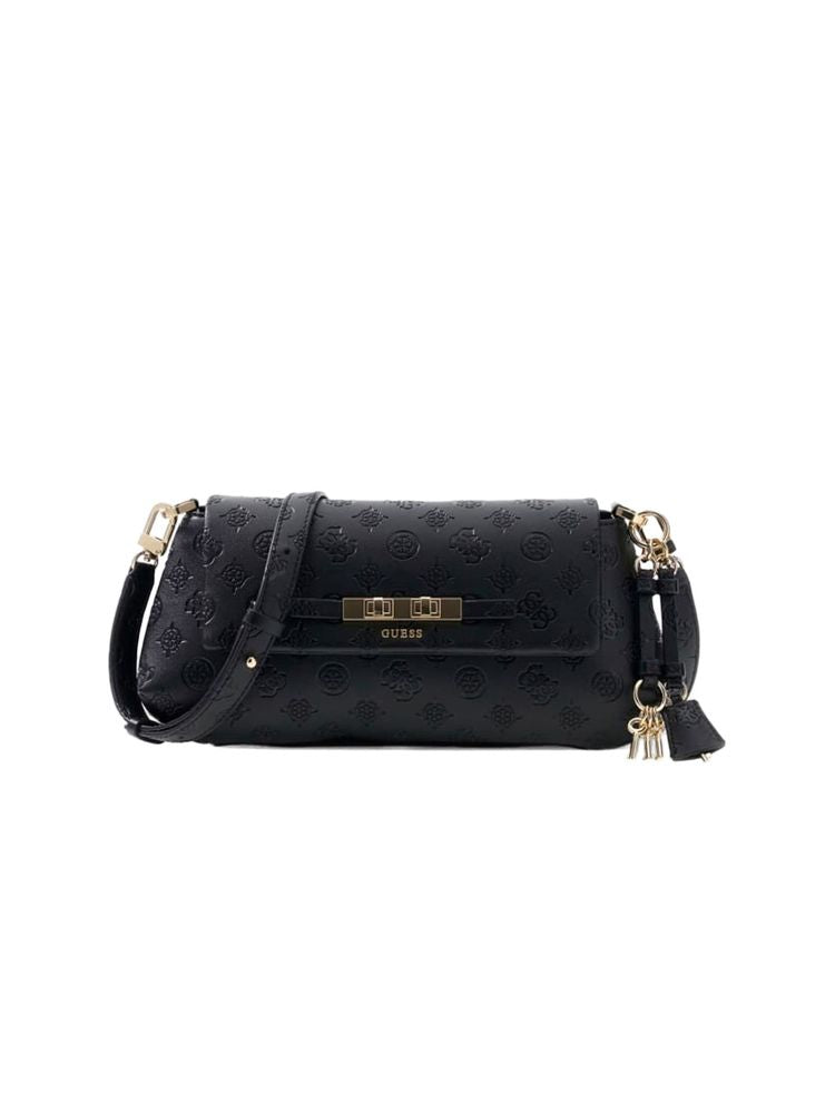 Guess Logo-Embossed Polyurethane Crossbody Bag — Black