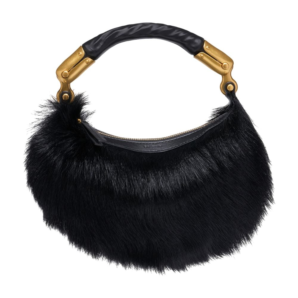 Balmain Ebene Shoulder Bag — Black Fur