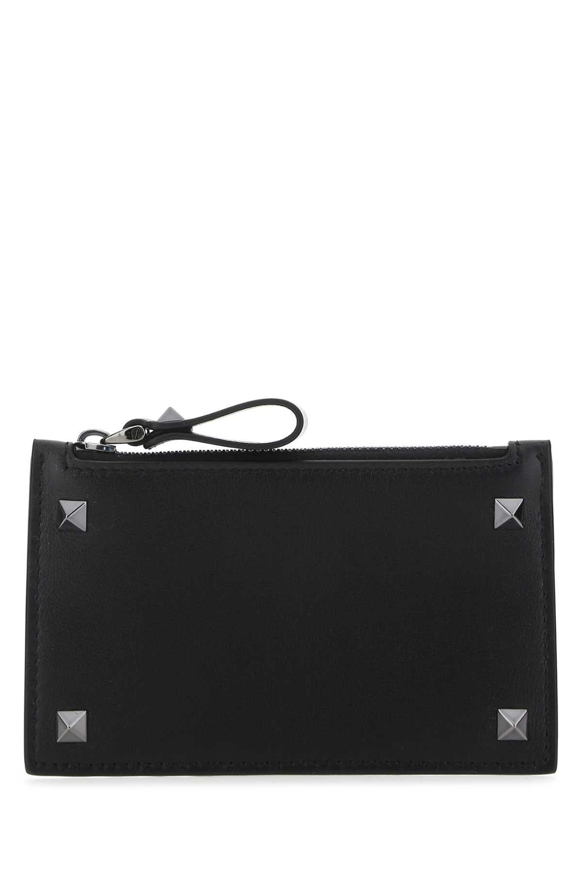 Valentino Garavani Leather Studded Card Holder — Black Wallet