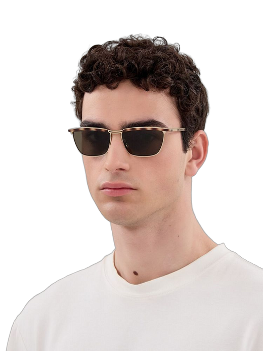 Saint Laurent Sl Metal Rectangle Frame Sunglasses — Havana