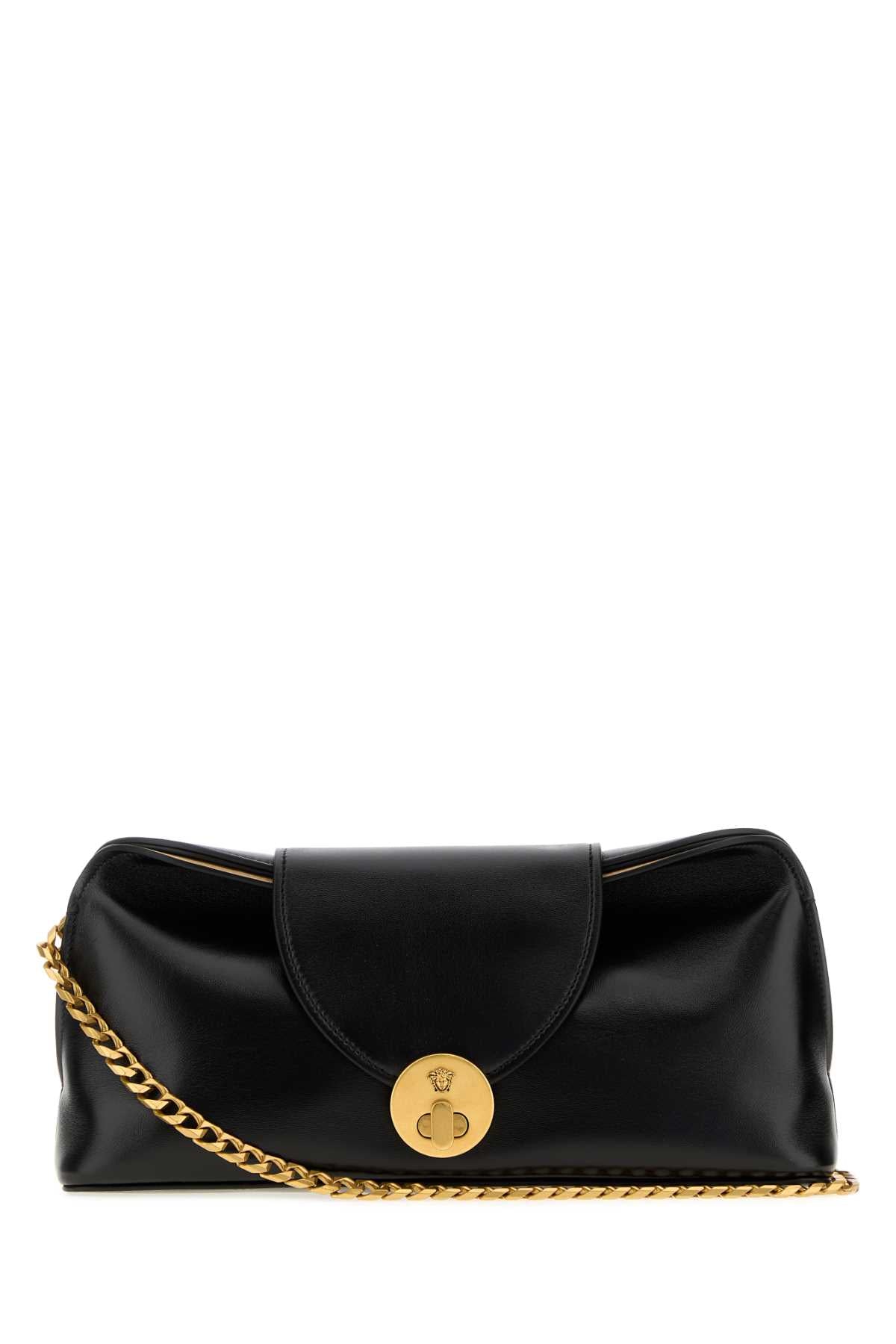 Versace Chain-Trimmed Clutch — Black Lambskin Leather