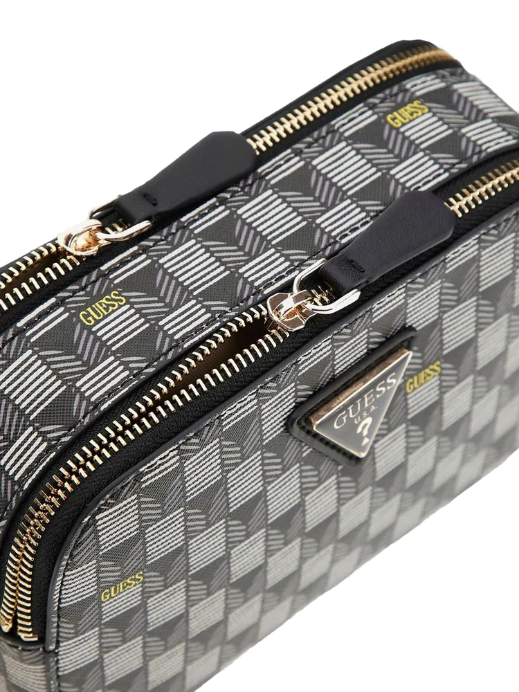 Guess Logo-Jacquard Crossbody Bag — Black Polyurethane