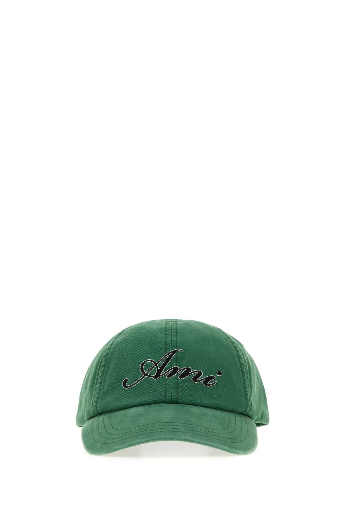 Ami Paris Amiembroiderycap Embroidered Logo Baseball Cap — Green Exterior: Cotton Caps