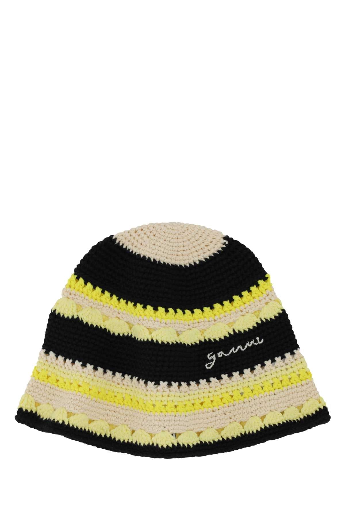Ganni Hat Striped Crochet Beanie — Multicolor Exterior: Cotton Beanies