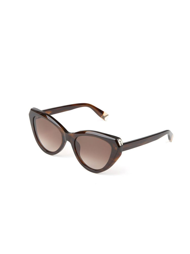 Furla Sfu977 Glossy Brown Striped Havana Cat-Eye Sunglasses — Acetate