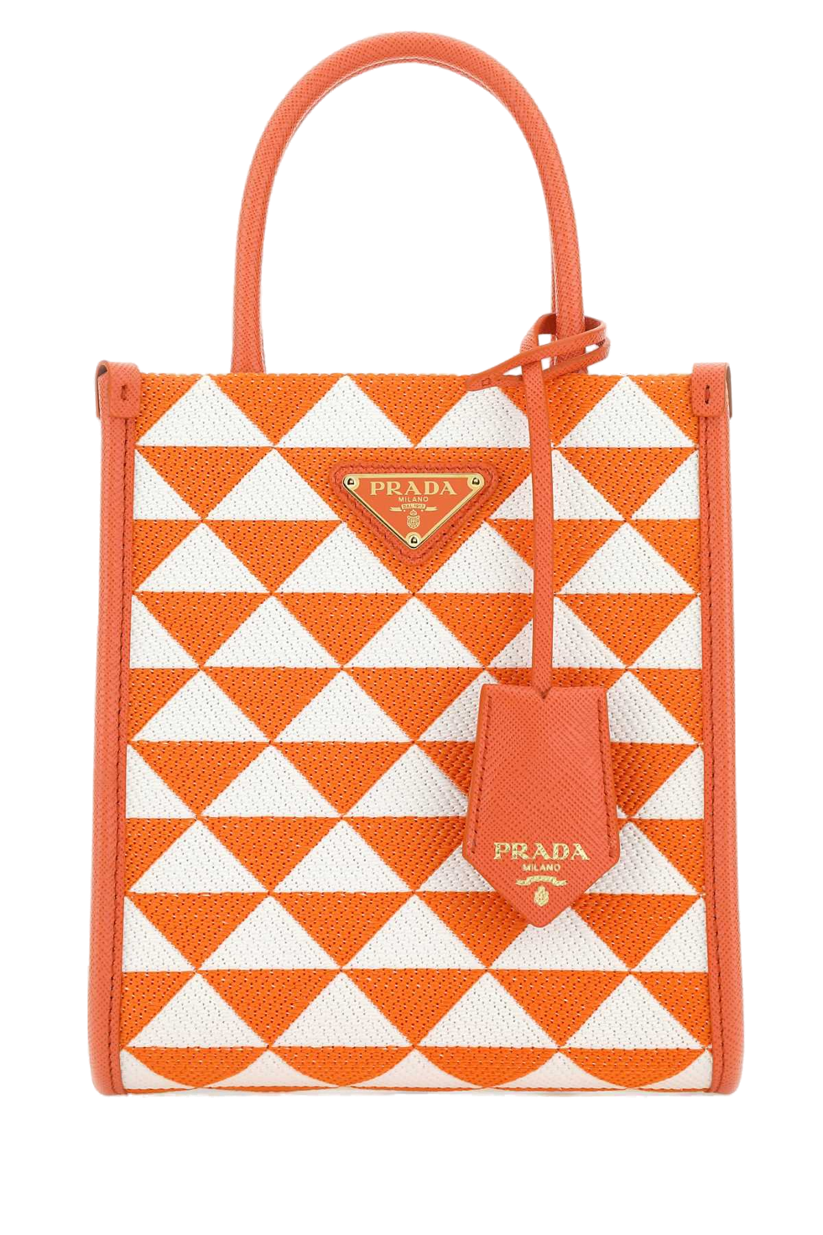 Prada Quilted Geometric Jacquard Top Handle Bag — Orange Pl-calf Leather