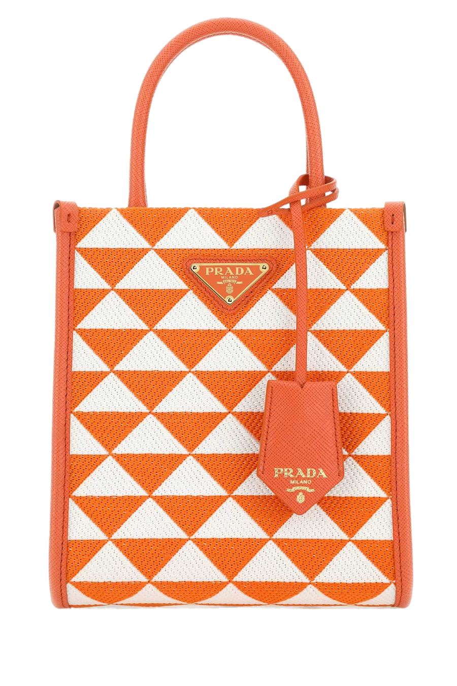 Prada Quilted Geometric Jacquard Top Handle Bag — Orange Pl-calf Leather