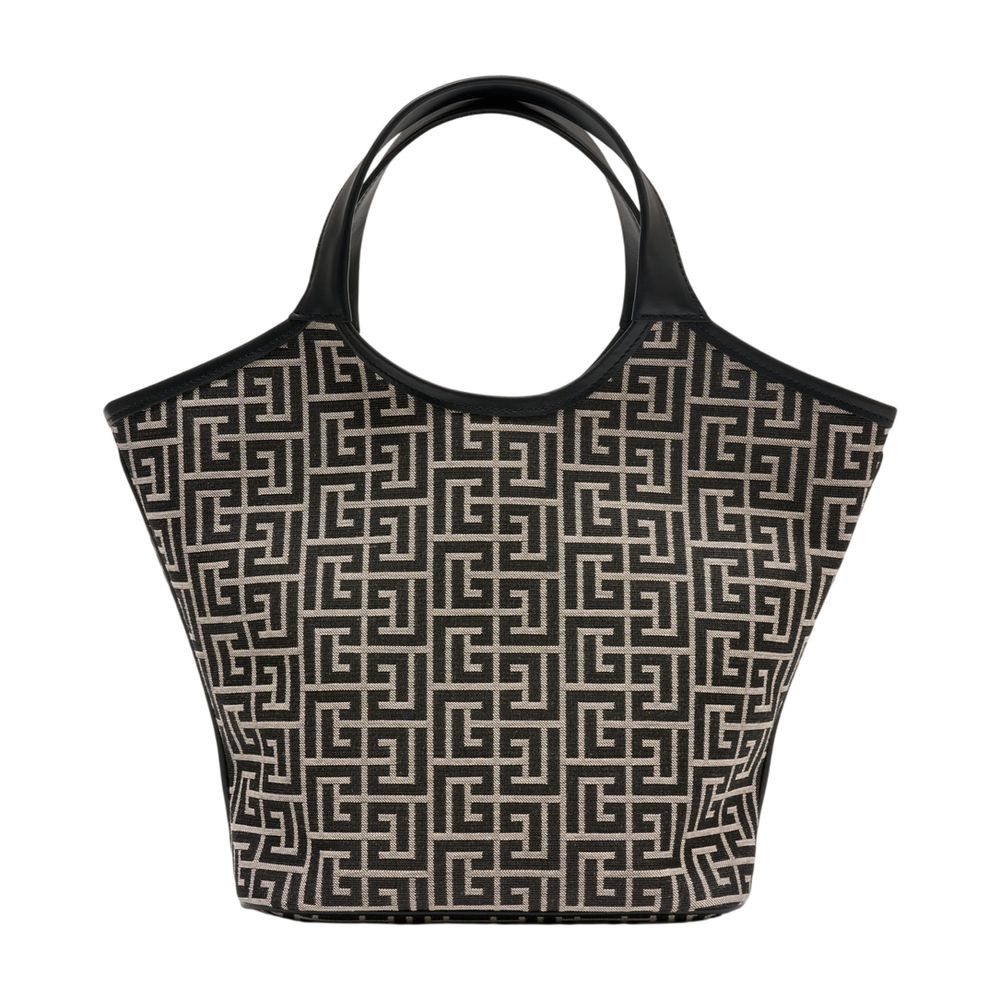 Balmain Monogram Jacquard Leather Top Handle Bag — Black Calfskin