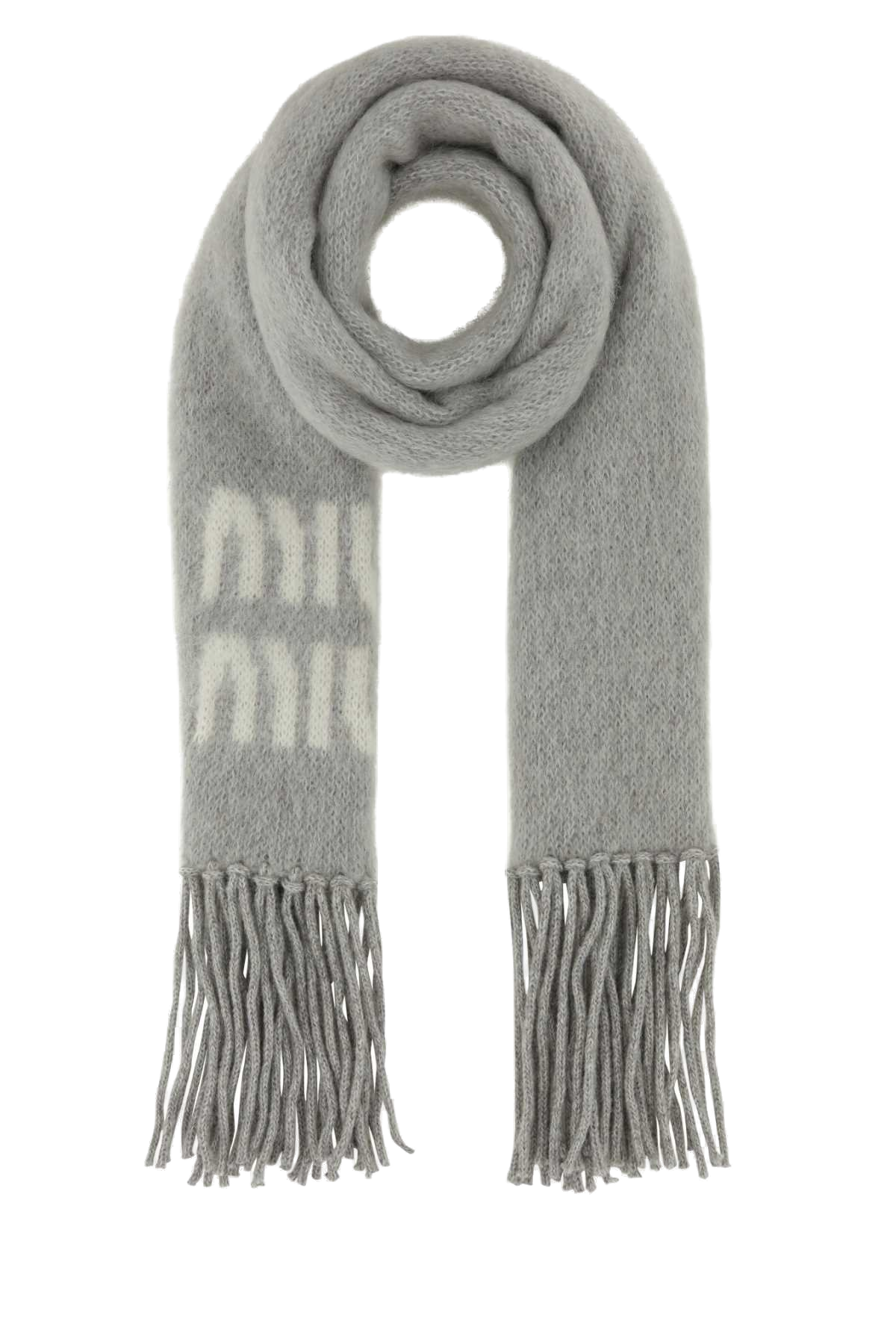 Miu Miu Mohair Blend With Fringe Scarf — Gray Exterior: Nylon Wool Scarfs