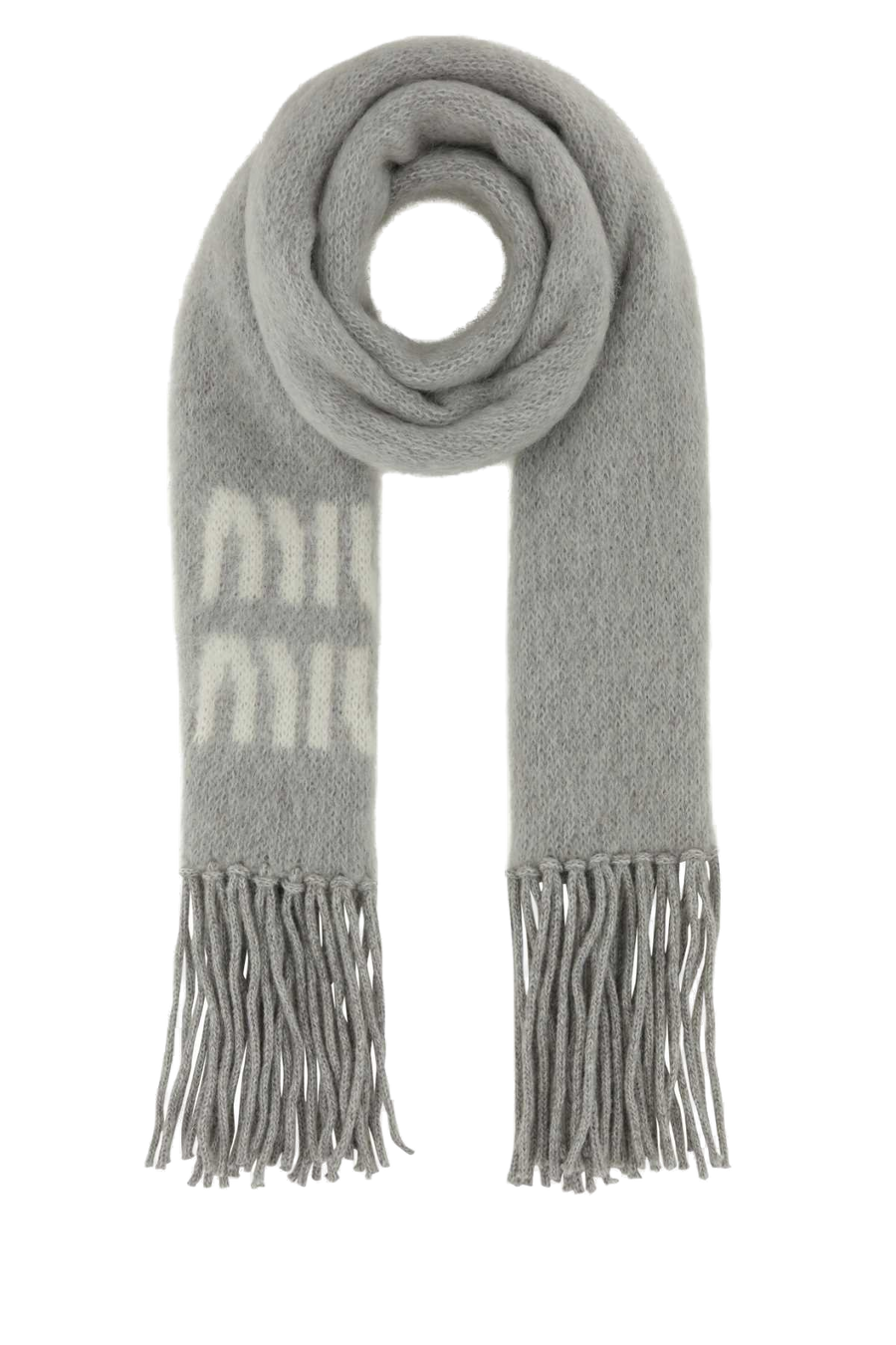 Miu Miu Mohair Blend With Fringe Scarf — Gray Exterior: Nylon Wool Scarfs