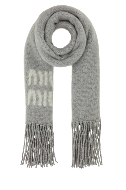 Miu Miu Mohair Blend With Fringe Scarf — Gray Exterior: Nylon Wool Scarfs