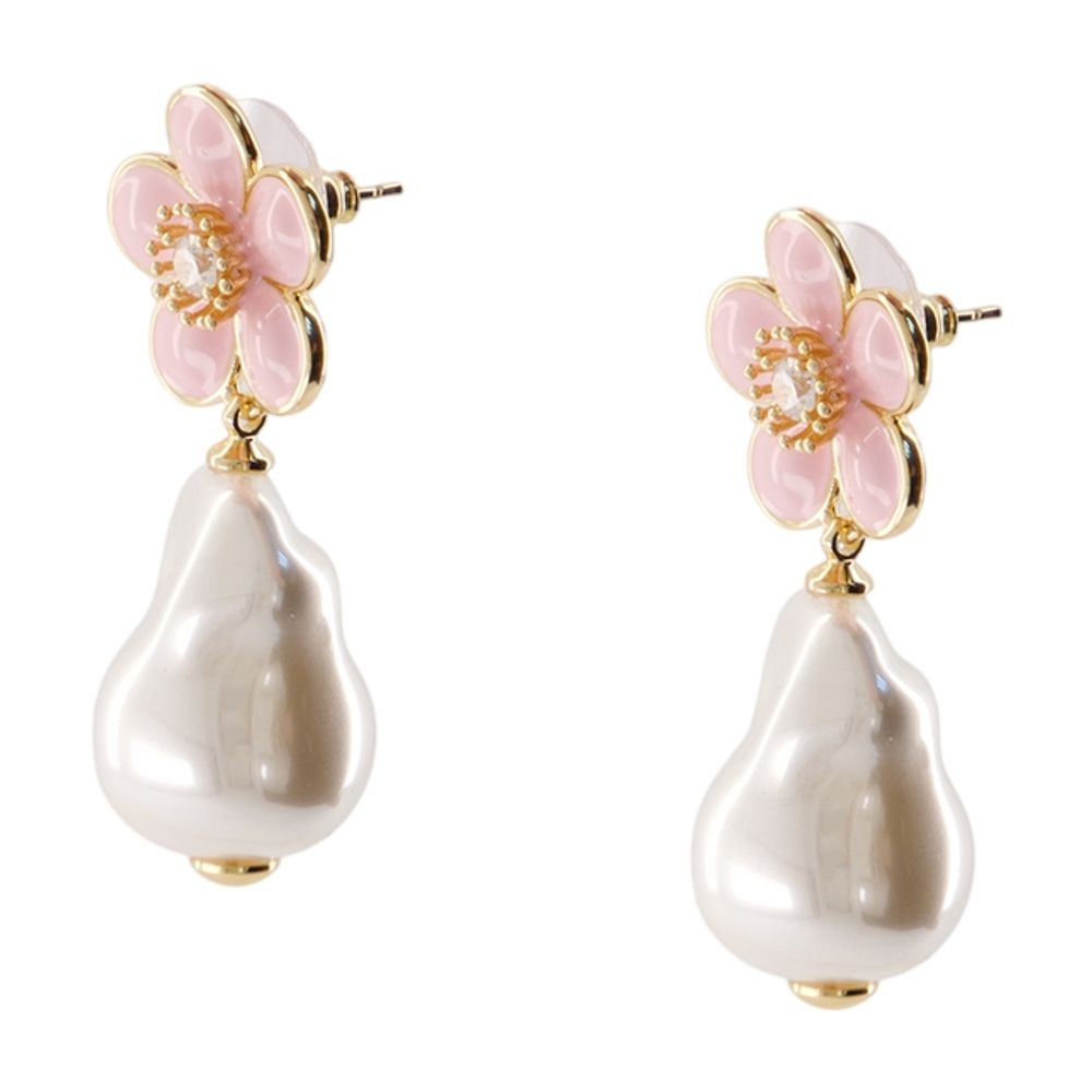Self-Portrait Flower Pearl Drop Earrings — Pink Synthetic