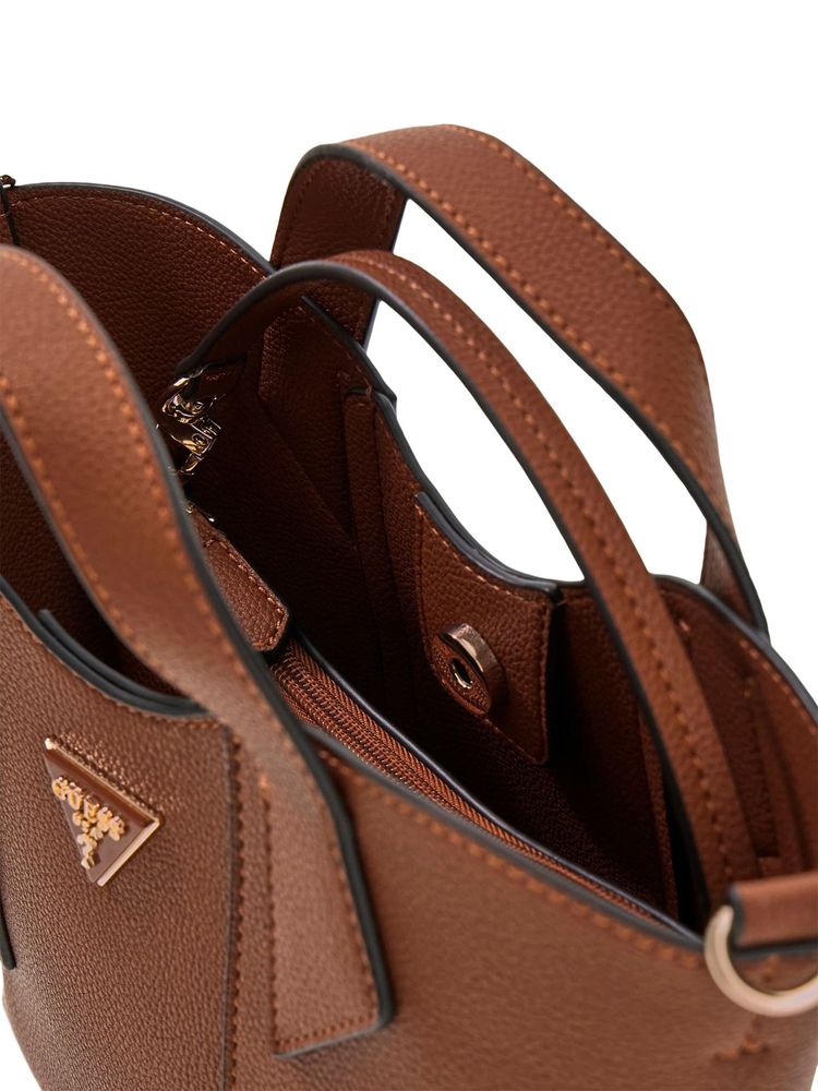 Guess Structured Polyurethane Tote Bag — Brown